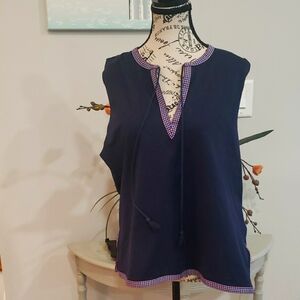 J. Crew Chic Navy Sleeveless Top with white burgundy Trim
